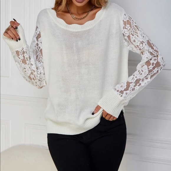 Boho floral lace sleeve sweater top - Picture 5 of 6